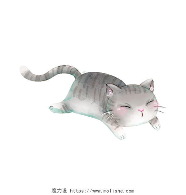 灰色手绘卡通可爱小猫咪动物元素PNG素材